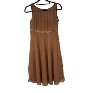 Vintage Talbots Petites Brown Beaded 100% Pure Silk Dress